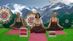 dirndl yoga auf der wiese