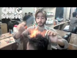 frisoer schneidet mit feuer die