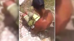 Mann setzt sich für Geld mit nacktem Hintern in Ameisenhaufen mann setzt sich fuer geld mit na