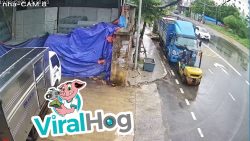 truck spectacularly slides into