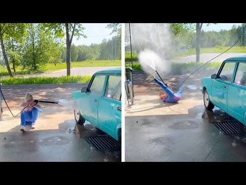 Woman has Epic Car Wash Fail frau autowaschen fail