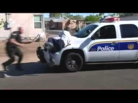 Man tackles police car then tackled by police